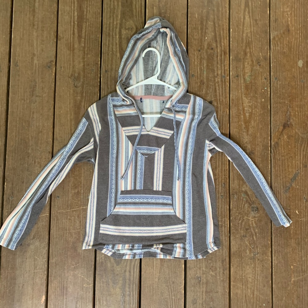 Long Sleeve Striped Hood Beach Coverup